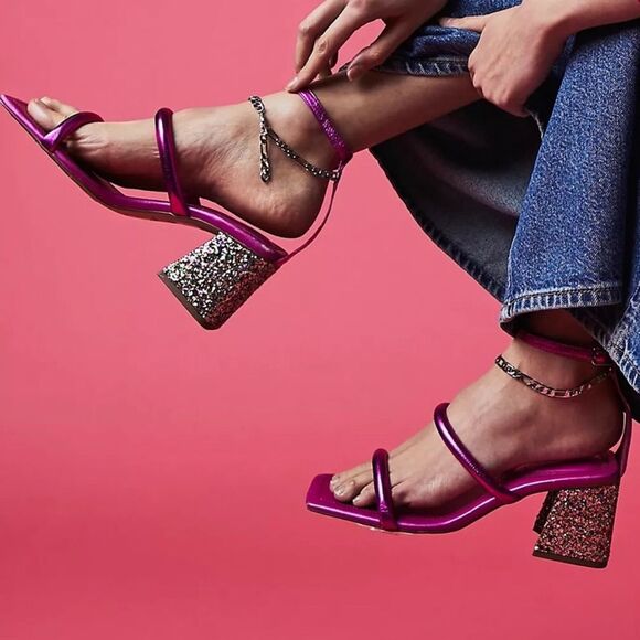FREE PEOPLE Women’s Parker Chain Heel Magenta Metallic Size EU 38.5 US 8 NIB - Picture 2 of 9